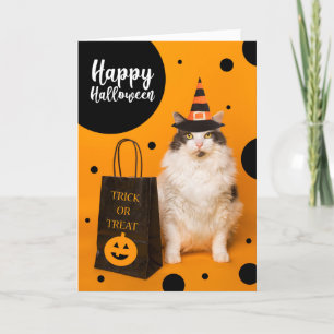 Happy Halloween For Anyone Cute Cat in Witch Hat Holiday Card