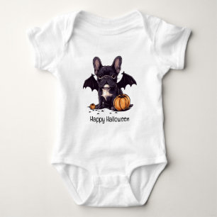 Happy Halloween French Bulldog Bat Wings Pumpkins Baby Bodysuit