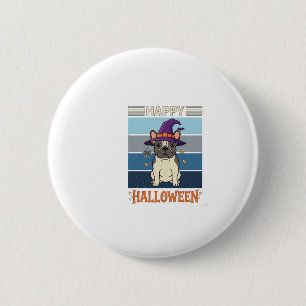 Happy Halloween French Bulldog Witch Spider Web Ca 6 Cm Round Badge