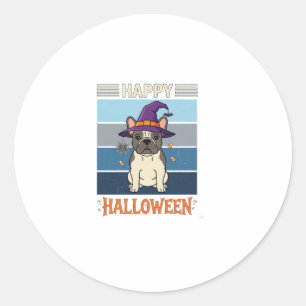 Happy Halloween French Bulldog Witch Spider Web Ca Classic Round Sticker