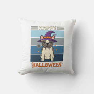 Happy Halloween French Bulldog Witch Spider Web Ca Cushion