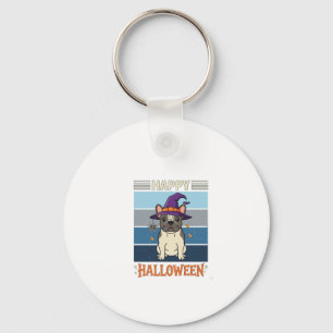 Happy Halloween French Bulldog Witch Spider Web Ca Key Ring