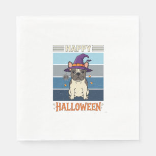 Happy Halloween French Bulldog Witch Spider Web Ca Napkin