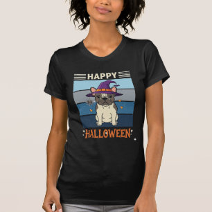 Happy Halloween French Bulldog Witch Spider Web Ca T-Shirt