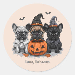 Happy Halloween French Bulldogs Classic Round Sticker