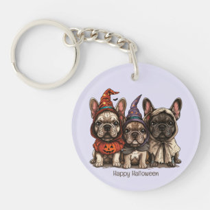 Happy Halloween French Bulldogs Key Ring