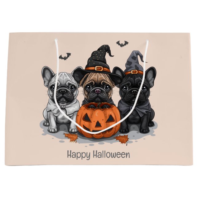 Happy Halloween French Bulldogs Large Gift Bag (Front)