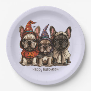 Happy Halloween French Bulldogs Paper Plate