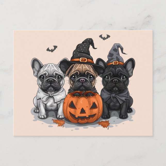 Happy Halloween French Bulldogs Postcard (Front)