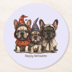 Happy Halloween French Bulldogs Round Paper Coaster