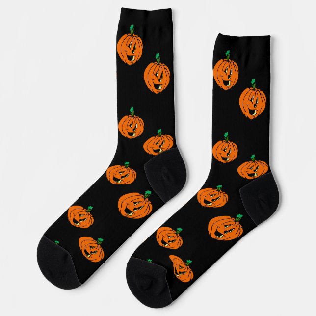Happy Halloween, Friendly, Pumpkin Jack-o'-Lantern Socks (Left)