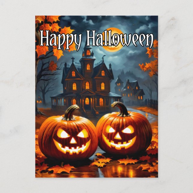 Happy Halloween Frightful Haunted House Postcard (Front)