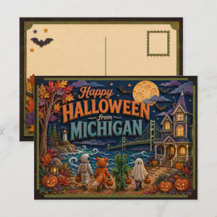 Happy Halloween From Michigan Kids Postcard