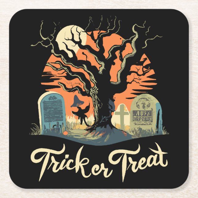 Happy Halloween From Your Funny Graveyard! Square Paper Coaster (Front)