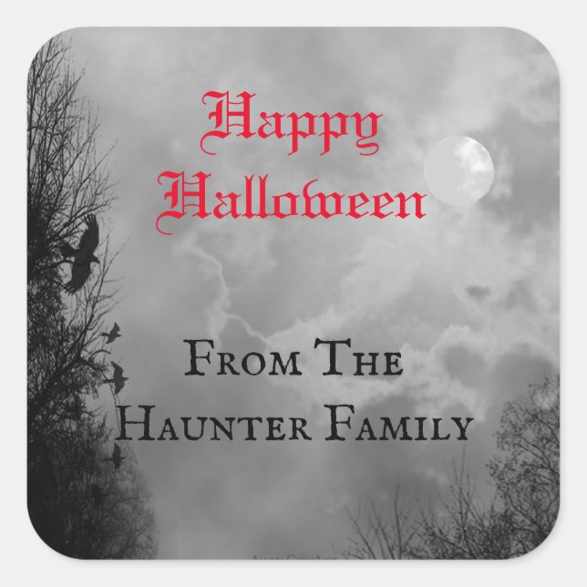 Happy Halloween Full Moon and Raven Custom Sticker (Front)