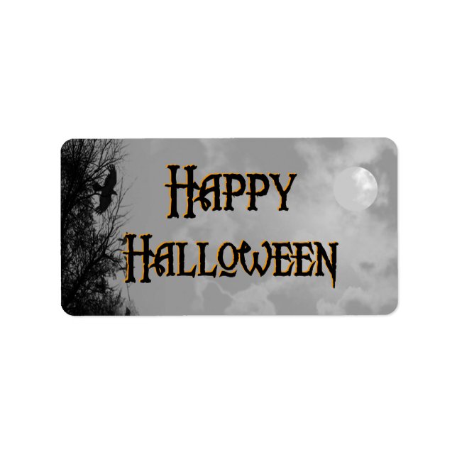 Happy Halloween Full Moon and Ravens Haunted Label (Front)