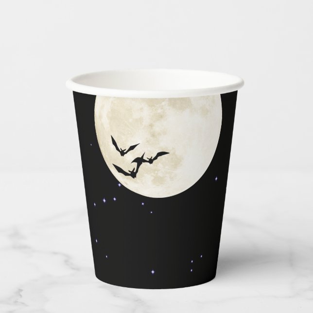 Happy Halloween Full Moon Bats Paper Cups (Front)