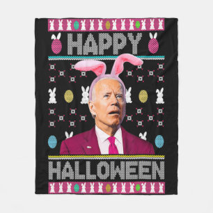 Happy Halloween Fun Bunny Joe Biden Confused Easte Fleece Blanket