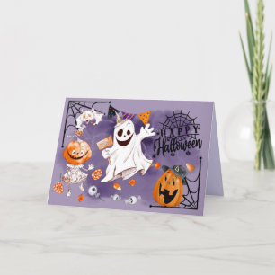 Happy Halloween. Fun Ghost, Jack O'Lantern  Card