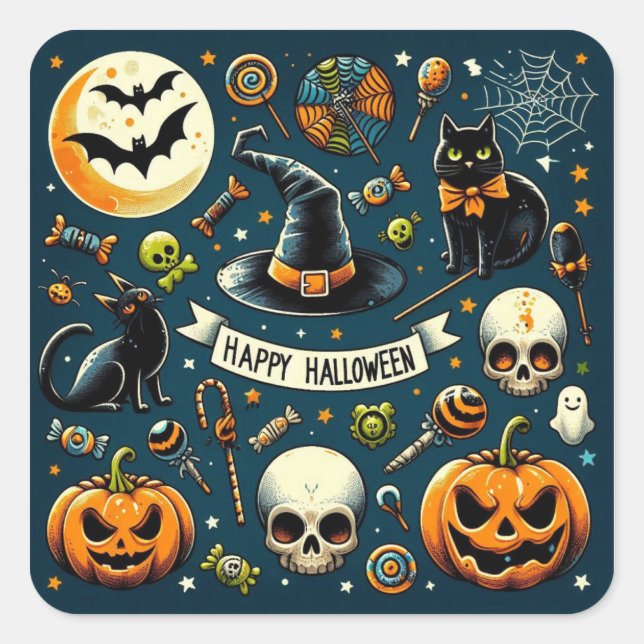 Happy Halloween Fun & Spooky Square Sticker (Front)