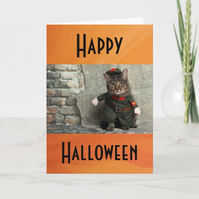 Happy Halloween Funny Cat Costume Humour Card (Front)