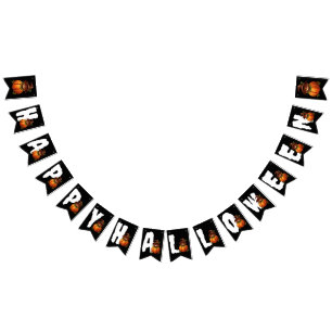 HAPPY HALLOWEEN FUNNY CAT PUMPKIN BUNTING 
