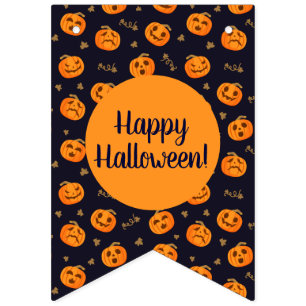 Happy Halloween Funny Cute Orange Pumpkins Pattern Bunting