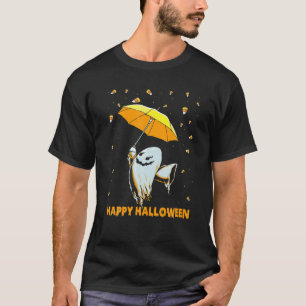 Happy Halloween Funny Ghost Holding Umbrella Candy T-Shirt