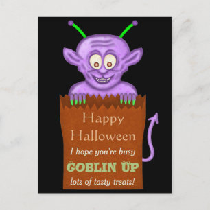 Happy Halloween Funny Purple Goblin Pun Holiday Postcard