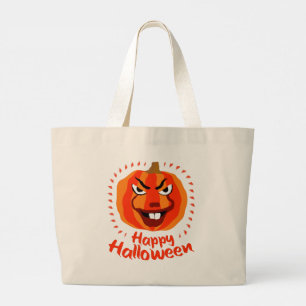 🎃 Happy Halloween – Funny, Scary & Cute Pumpkin Large Tote Bag
