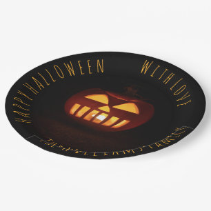 Happy Halloween Funny Scary Spooky Orange Pumpkin Paper Plate