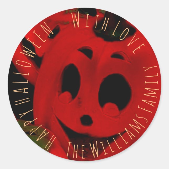 Happy Halloween Funny Scary Spooky Pumpkin Classic Round Sticker (Front)