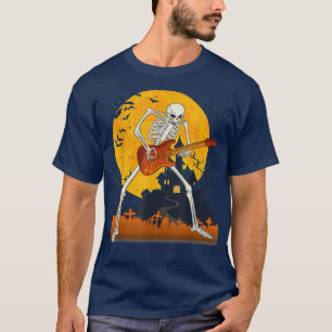 Happy Halloween Funny Skeleton Playing Guitar Pump T-Shirt
