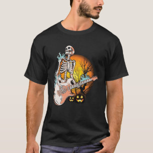 Happy Halloween Funny Skeleton Playing Guitar Pump T-Shirt