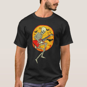 Happy Halloween Funny Skeleton Playing Guitar Pump T-Shirt