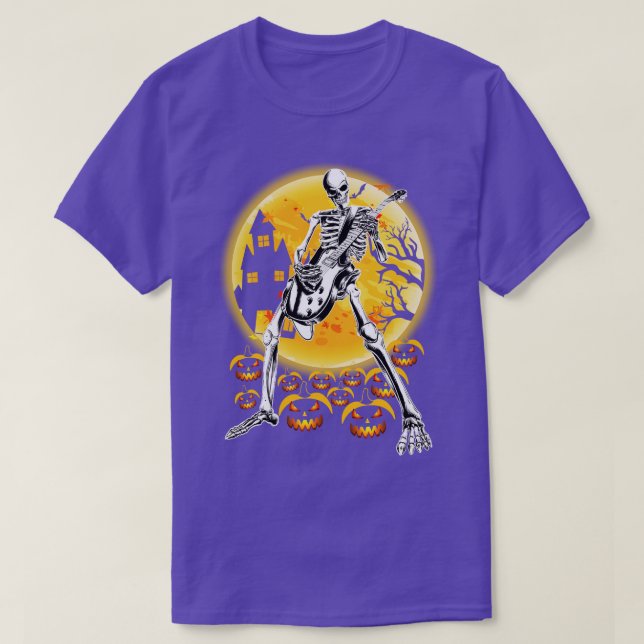 Happy Halloween Funny Skeleton Playing Guitar Pump T-Shirt (Design Front)