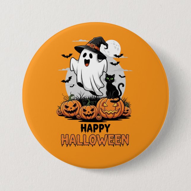 Happy Halloween Ghost 7.5 Cm Round Badge (Front)