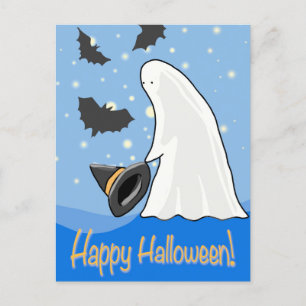 Happy Halloween Ghost and Bats Holiday Postcard