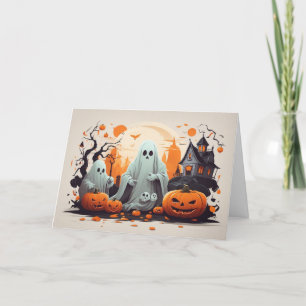 Happy Halloween Ghost and Pumpkins Holiday Card