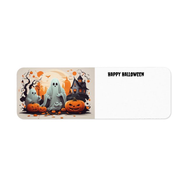Happy Halloween Ghost and Pumpkins Return Address Label (Front)