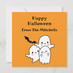 Happy Halloween Ghost Bat Orange Modern Simple Card