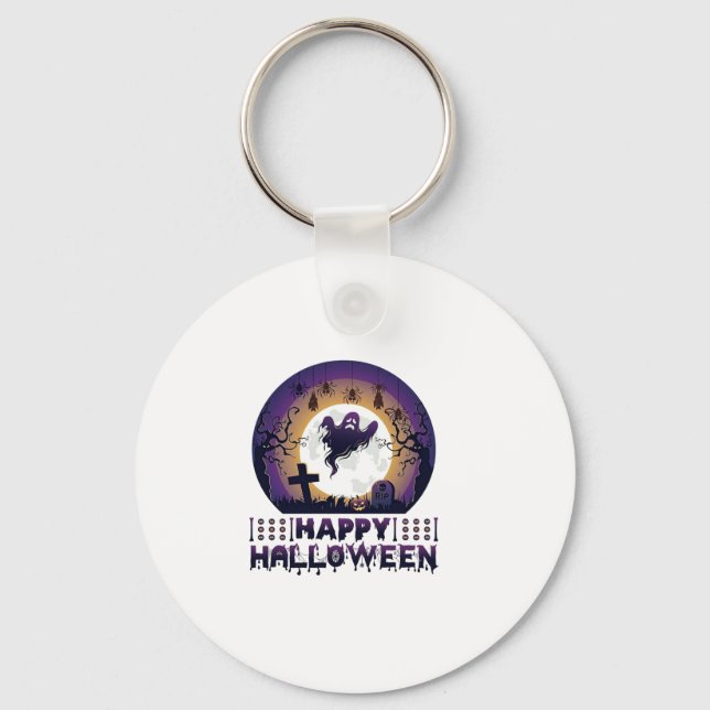 Happy Halloween Ghost Bats Spiders_1 Key Ring (Front)