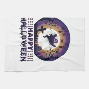 Happy Halloween Ghost Bats Spiders_1 Tea Towel