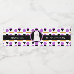 Happy Halloween Ghost Birthday Patterned Water Bottle Label