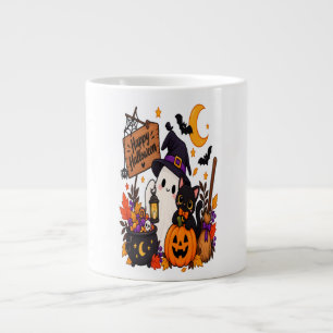 Happy Halloween Ghost & Black Cat Pumpkin Large Coffee Mug