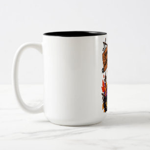 Happy Halloween Ghost & Black Cat Pumpkin Two-Tone Coffee Mug