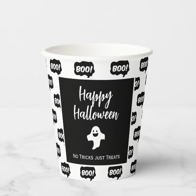 Happy Halloween ghost boo no tricks just treats  Paper Cups (Front)