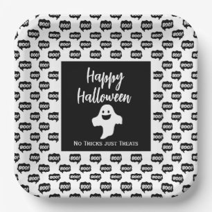 Happy Halloween ghost boo no tricks just treats Paper Plate