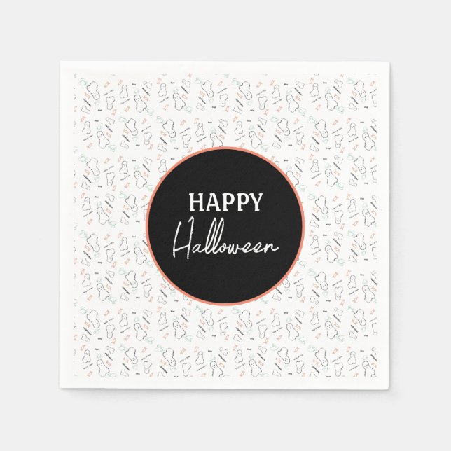 Happy Halloween Ghost Candy Hand Lettering Doodle  Napkin (Front)