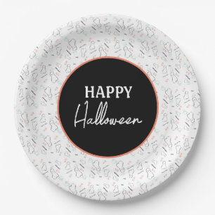 Happy Halloween Ghost Candy Hand Lettering Doodle Paper Plate